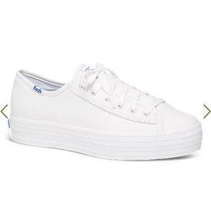 KEDS Women's Triple Kick 1 Inch Platform Leather Sneakers - White